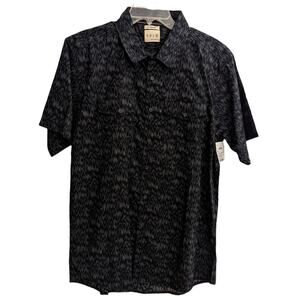 NWT Zakbrand Navy/Gray Scratch Pattern Button Down Short Sleeve Mens Shirt XL